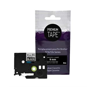 Brother TZe-325 Compatible Premium Tape Blanc / Noir 9mm